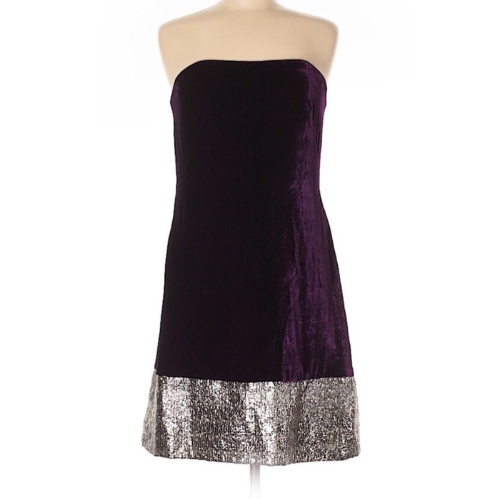 Badgley Mischka Purple Velvet Strapless Dress SZ 2